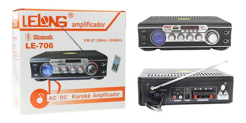 Amplificador Áudio Stereo Karaokê Bluetooth Fm Mp3 Le-706 