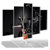 Quadros Decorativo Guitarra E Bateria Rock Mosaico 5 Pçs Hd