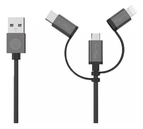 Cabo Usb Tipo A 3 Em 1 Lightning/micro Usb/tipo C - Lity Cor Preto