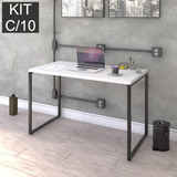 Kit Com 10 Escrivaninhas Kuadra 120cm Estilo Industrial