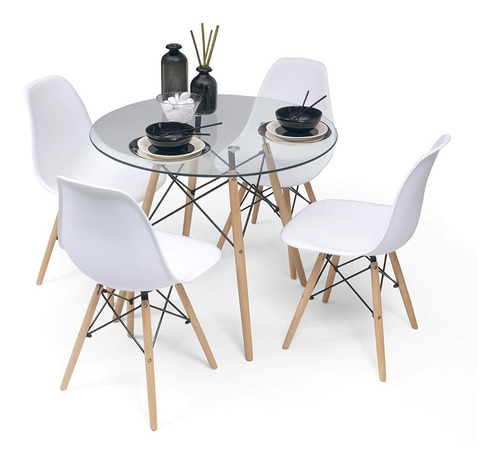 Combo Mesa Eames Vidrio 80 + 4 Sillas Eames - Alto Impacto