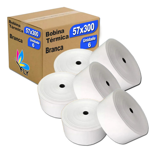 Bobina Térmica Relógio De Ponto 57x300 Cx 6un 57mmx300m