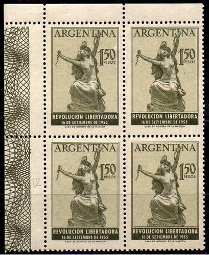 Argentina 1955. Cuadro 1.50p Rev. Libertadora, C/variedad