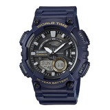 Reloj Casio Worltime  Original Azul Caballero Color Del Fondo Negro