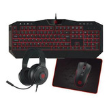 Kit Teclado Mouse Mouse Pad Headset Vermelho 4 Em 1 Hoopson