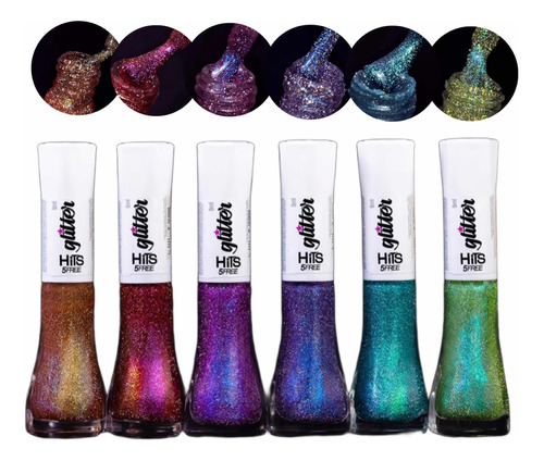 Kit Hits Diamante Glitter Refletivo Multicrome 6 Esmaltes