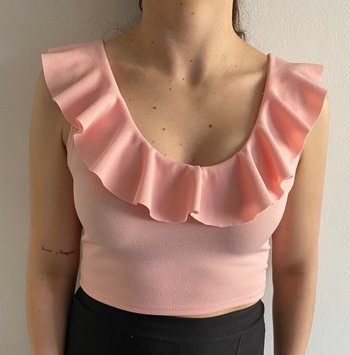 Top Crop Musculosa Volados Mujer Rosa Nuevo Divino 