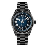 Reloj Hombre Seger 9232 Original Eeuu Lujoso Elegante Vestir Color De La Malla Negro Color Del Fondo Azul