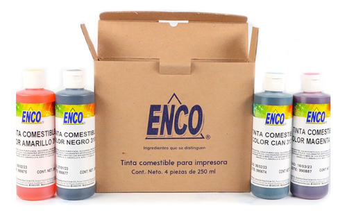 Kit 4 Tintas Comestibles Para Impresora  Enco 250 Ml 