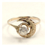 Anillo De  Oro 10 Kilates Luna Zirconias Talla 6