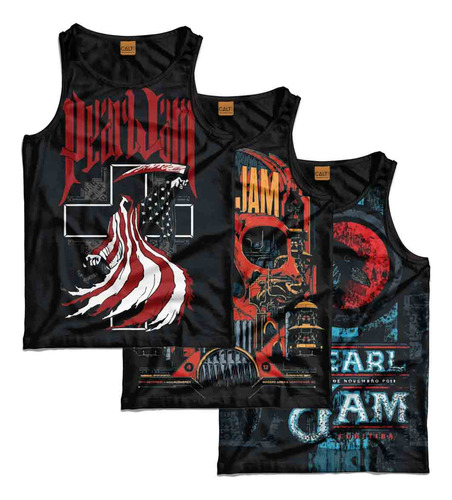 Kit 3 Regata Pearl Jam Grunge Estampada Estilo Rock