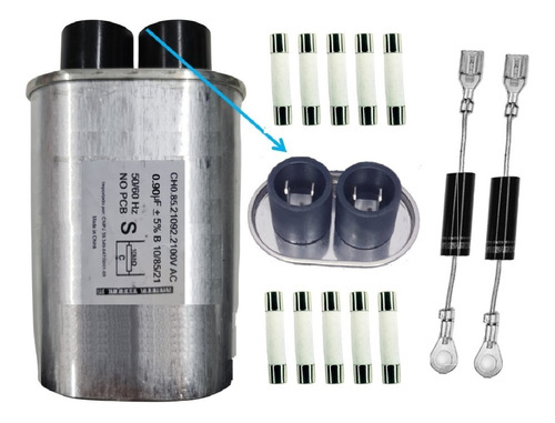 Kit Capacitor Microondas 0,90uf + 2 Diodo + 10 Fusivel 20a