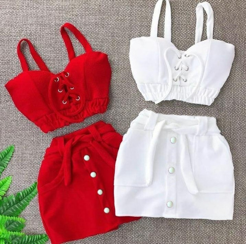 Conjunto Short Saia De Malha Blusa Top Cropped