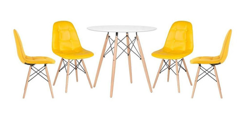 Kit Jantar Eames Eiffel Mesa 80 Cm 4 Cadeira Estofada Botone