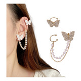 Aretes Mujer Solitario Set Ear Cuff Mariposas Perladas