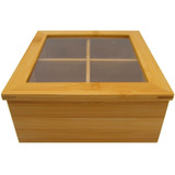 Caixa De Chá Organizadora Bambu Estojo 4 Divisórias Madeira