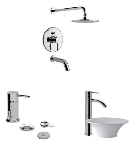 Set Grifería De Baño 3 Piezas Temple Fv Con Lavatorio Mesada