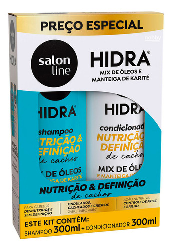  Kit Shampoo E Condicionador Nutrição Cachos Hidra Salon Line