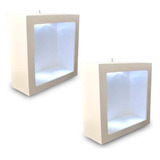 2 Nicho Duplo Quadrado Pintado Com Led 32x32x10 Mdf Madeira