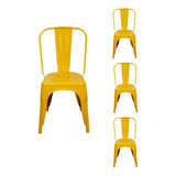 Kit 4 Cadeiras Design Tolix Iron Industrial Diversas Cores Cor Da Estrutura Da Cadeira Amarela