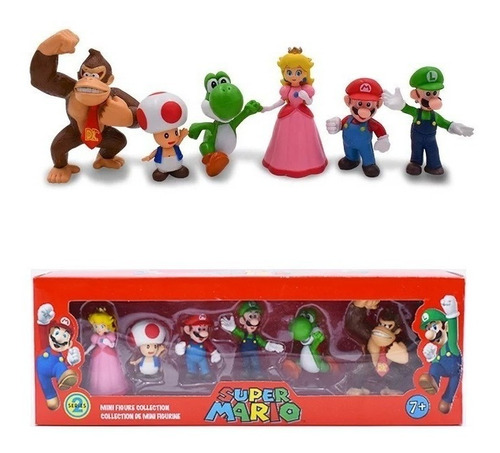 Bonecos Mario Bros Kit Com 6 Personagens Luigi Yoshi Toad