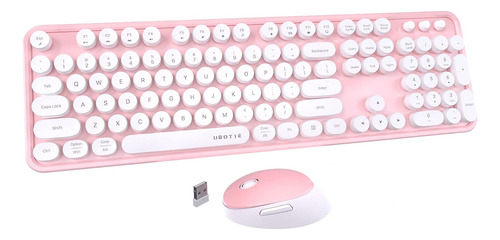 Wireless Keyboard C/ Mouse Ubotie, 2.4 Ghz, Rosa/banco