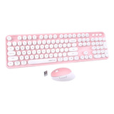 Wireless Keyboard C/ Mouse Ubotie, 2.4 Ghz, Rosa/banco