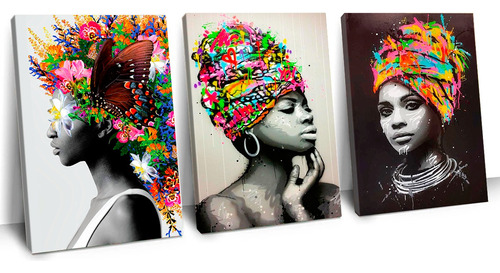 Quadros Decorativos Mulheres Negras Africanas Conjunto Com 3