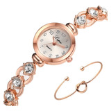 Relógio Dourado Feminino Quartz Pulseira Pedras E Bracelete Cor Do Fundo Branco