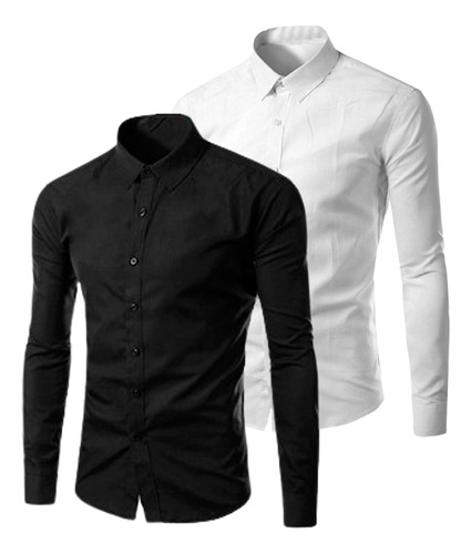 Kit 2 Camisas Social Masculina Slim Blusa Longa Atacado Lisa