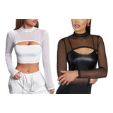 Croptop De Mesh / Malla Transparente Manga Larga (kit 2 Pzs)