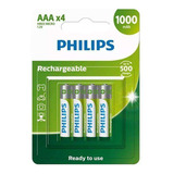 Pilha Philips Recarregável Aaa 1.2v 1000mah 4un Hr03 Micro