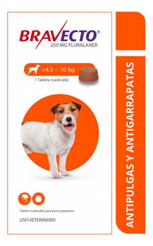Bravecto Antipulgas Para Perro De 4.5 A 10 Kg X 1 Tableta