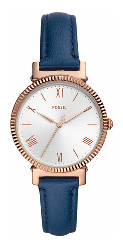 Reloj Mujer Fossil Es4862 Cuarzo 34mm Pulso Azul En Cuero