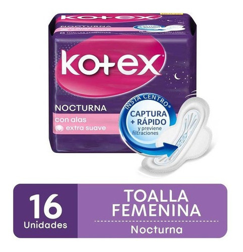 Kotex Nocturna Toallas Femeninas Con Alas 16 Unidades