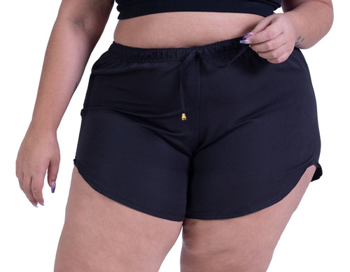 Kit Shorts Feminino Praia Piscina Liso+ Body Preto Plus Size