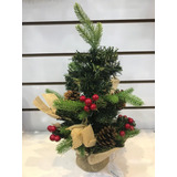 Mini Árvore De Natal C/40cm Enfeitada Com Pinhas E Azevinhos