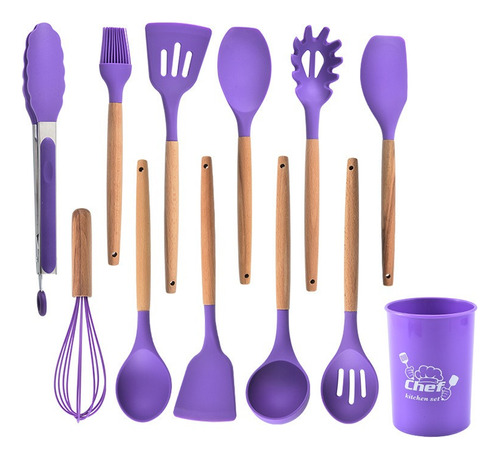 Utensillos Cocina Set 12 Espatulas Brochas De Silicona Conju Color Morado