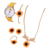 Kit Reloj Margarita Para Mujer + Juego De Collar Aretes 