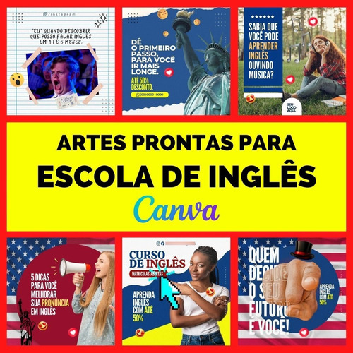 100 Artes Para Escola De Inglês: 100% Editáveis Com Canva