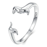 Anillo Ajustable Perro Salchicha Dachshund En Plata 925