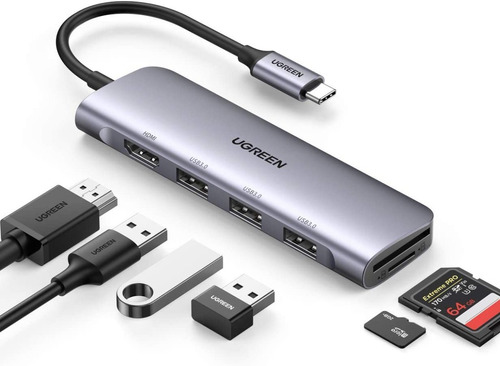 Adaptador Usb C 6 En 1 Multipuerto Ugreen Hub Usb C Hdmi 4k 