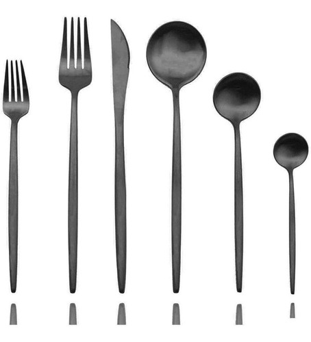 Set De Cubiertos Negros Jashii De Lujo, Acero Inox, 6 Piezas