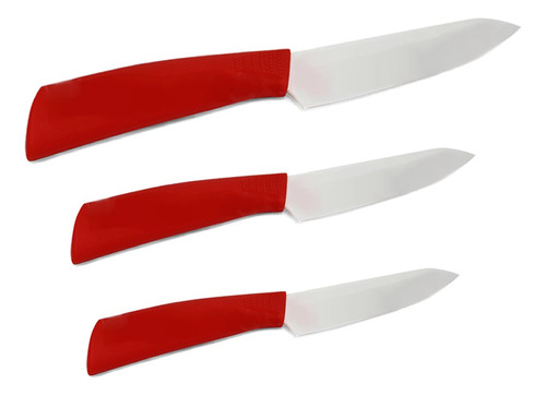 Set X3 Cuchillo Cerámica Mango Silicona Profesional