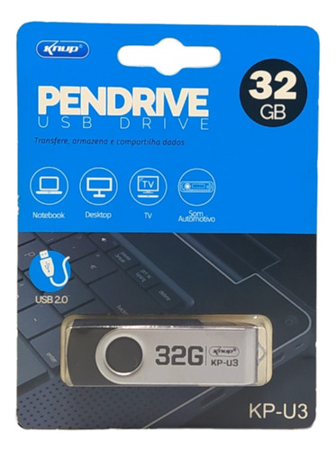 Pendrive Knup Kp-u3 32gb Rápido E Prático Cor Preto