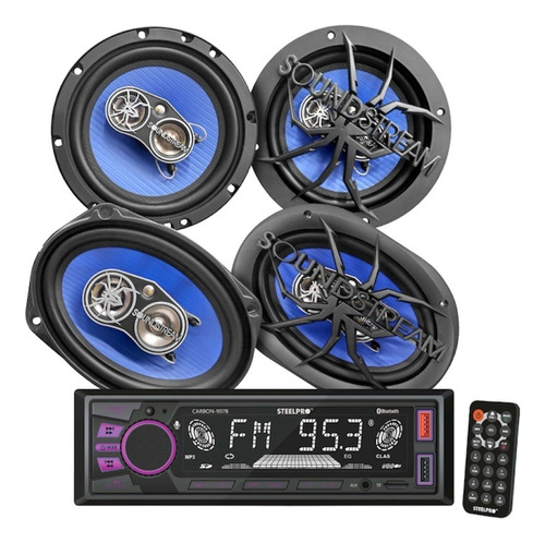 Kit Autoestéreo C907+bocinas 6x9 Y 6.5 Cono Azul Soundstream