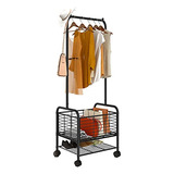 Laundry Cart With Clothes Rack,rolling Laundry Hamper B...