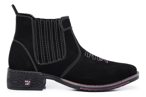 Bota Botina Feminina Texana Couro Bico Quadrado Cano Curto