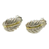 Aros Diseño Hojas O Plumas Plata 925 Y Oro 