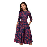 Mujer Floral Vintage Vestido Elegante Midi Noche 3/4